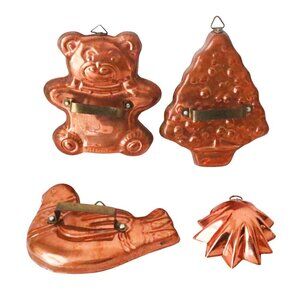 Vintage Large Copper Plated Cookie Cutters Dove Tree Bear  Portugal